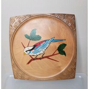 Bird Wood Wall Picture Decor Hand Carved And Painted Made In Japan Vintage 9x9"